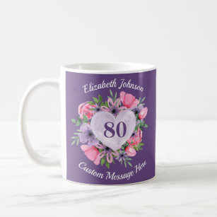 Purple floral 80e anniversaire Mug pour femmes