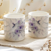 Purple Floral Add Name Hummingbird Coffee Mug