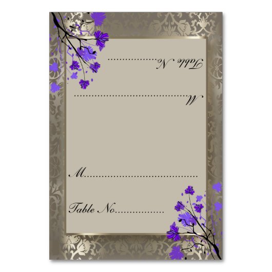 Purple Floral & Argent Antique Damask - Carte Plac (Par défaut)
