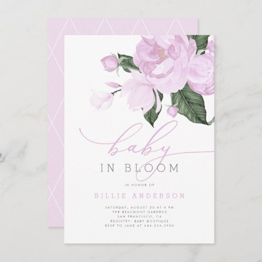 Purple Floral Baby in Bloom Shower Girl Invitation (Devant / Derrière)