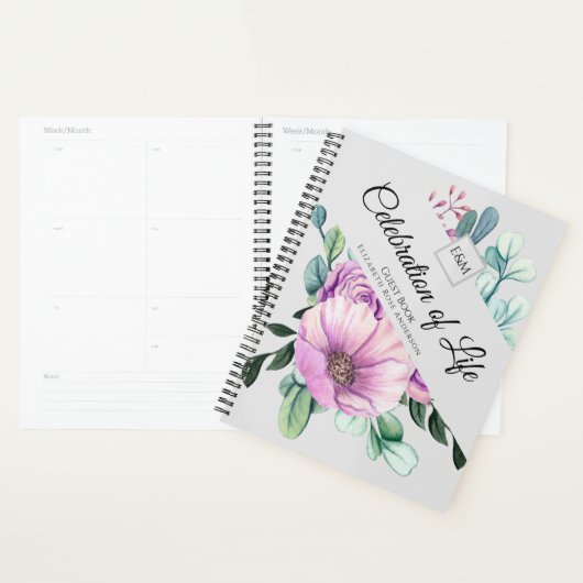 Purple Floral Celebration of Life Livre d'invité (Devant avec enveloppe)