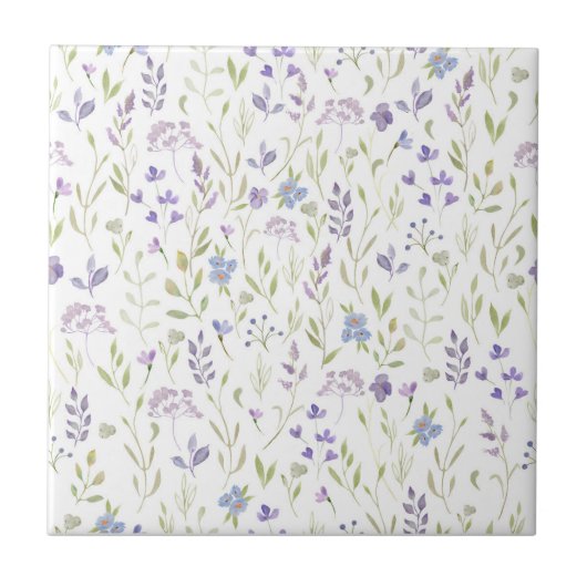 Purple Floral Ceramic Tile Tegeltje (Voorkant)