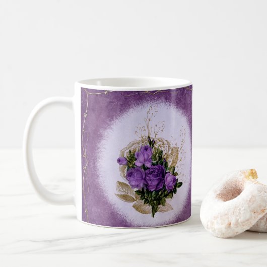 Purple Floral Conçu Classique Mug Élégant (Avec donut)