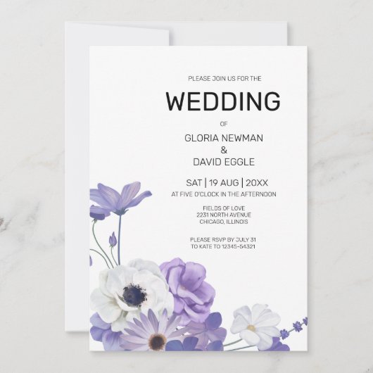 Purple Floral Élégant Mariage Invitation (Devant)