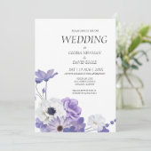 Purple Floral Élégant Mariage Invitation (Debout devant)