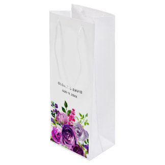 Purple Floral Elegant  Wedding  Wijn Cadeautas