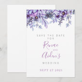 Purple Floral Enregistrer la carte de date (Devant / Derrière)