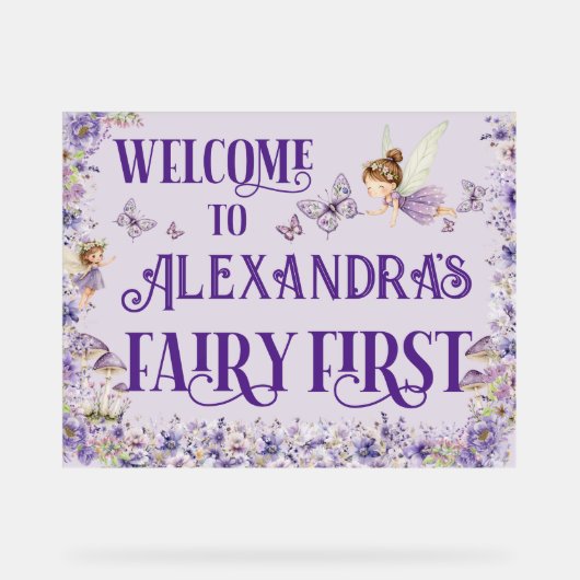 Purple Floral Fairy First 11x14 Birthday Welcome (Recto)