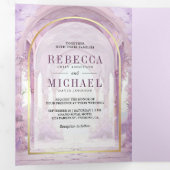 Purple Floral Fairytale Castle All in One Wedding Drieluik Uitnodiging (Binnenzijde eerst)