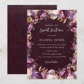Purple Floral Fleur Sweet 16 Invitation (Devant / Derrière)
