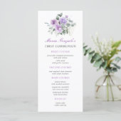 Purple Floral Girl First Holy Communion Menu (Staand voorkant)