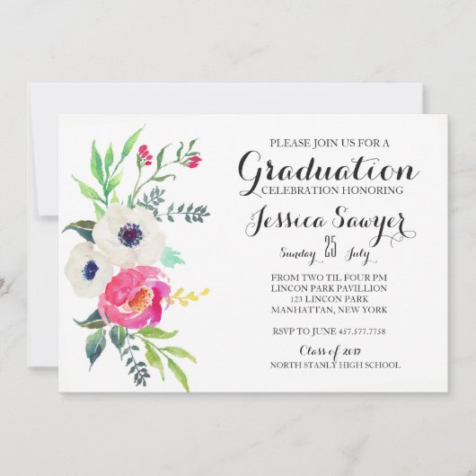 Purple Floral Graduation party Invitation (Devant)
