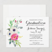 Purple Floral Graduation party Invitation (Devant / Derrière)
