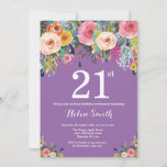 Purple Floral Invitation 21e anniversaire<br><div class="desc">Purple Floral 21e Invitation d'anniversaire pour les femmes. Fleur florale aquarelle. Arrière - plan violet Lilac Lavender Violet. Rose, Jaune, Orange, Fleur Violette. Anniversaire adulte. 13ème 15ème 16ème 18ème 20ème 21ème 30ème 40ème 50ème 60ème 70ème 80ème 90ème 100ème, tout âge. Pour plus de personnalisation, cliquez sur le bouton "Customiser" et...</div>