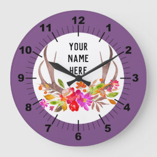 Purple Floral Large Clock Grote Klok