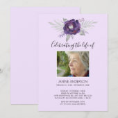 Purple Floral Life Célébration photo Invitation (Devant / Derrière)