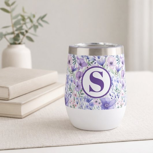 Purple Floral Monogram Gift for Her
