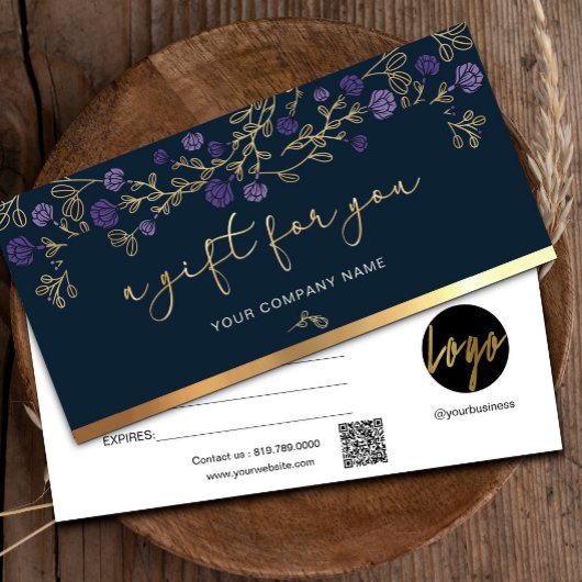 Purple Floral Navy Et Or Ajouter Logo Carte Cadeau