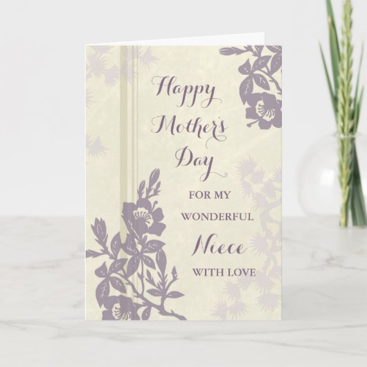 Purple Floral Niece Joyeuse carte de fête des mère (Devant)