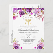 Purple Floral Nursing School Graduation invitation (Devant / Derrière)