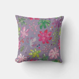 Purple Floral Pattern Pillow – Pink & Green Garden Kussen
