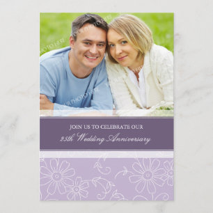 Purple Floral Photo Invitation du 25e anniversaire