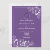 Purple Floral Photo QR Code Wedding Kaart (Voorkant)