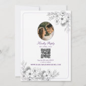 Purple Floral Photo QR Code Wedding Kaart (Achterkant)