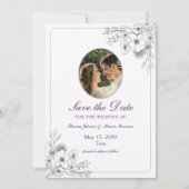 Purple Floral Photo Save The Date (Voorkant)