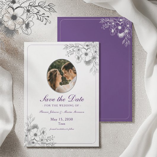 Purple Floral Photo Save The Date