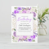 Purple Floral Printemps Anniversaire Invitation (Debout devant)