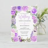 Purple Floral Printemps Invitation de mariage (Debout devant)