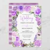 Purple Floral Printemps Invitation de mariage (Devant / Derrière)