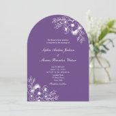 Purple Floral QR Code Wedding Kaart (Staand voorkant)