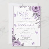 Purple Floral Quincenera Invitation Espagnol (Devant)