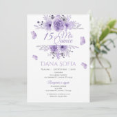 Purple Floral Quincenera Invitation Espagnol (Debout devant)