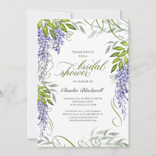 Purple Floral Regency Invitation à la douche nupti (Devant)