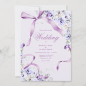 Purple Floral Ribbons Elegant Wedding Invitation (Devant)