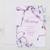 Purple Floral Ribbons Elegant Wedding Invitation (Devant / Derrière)