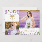 Purple Floral RN Faire-part de graduation en soins (Devant)