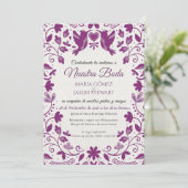 Purple Floral Romantic Aesthetic Spanish Wedding Kaart (Staand voorkant)