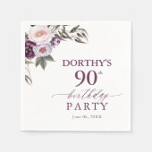 Purple Floral Script 90th Birthday  Servet (Voorkant)
