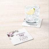 Purple Floral Script 90th Birthday  Vierkante Kartonnen Onderzetter (Insitu)