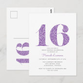Purple Floral Sweet 16 Anniversaire Invitation (Devant / Derrière)