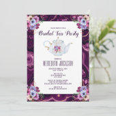 Purple Floral Tea Party Bridal Douche Invitation (Debout devant)