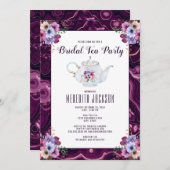 Purple Floral Tea Party Bridal Douche Invitation (Devant / Derrière)