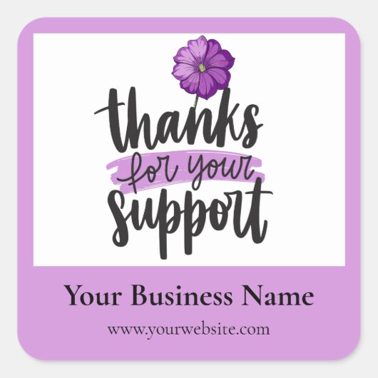 Purple Floral Thank you business packaging sticker (Devant)