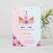 Purple Floral Unicorn invitation d'anniversaire (Debout devant)
