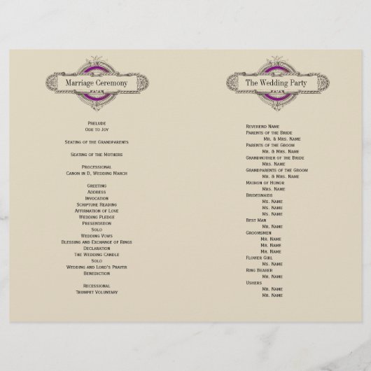 Purple Floral Vintage Wedding Programme (Dos)