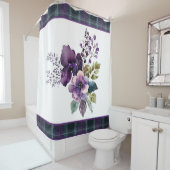Purple Floral Violet & Vert Douche Plaid Rideau (En situation)